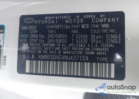 2022 Hyundai Palisade Sel из США, поврежденный, VIN KM8R3DHE4NU437159
